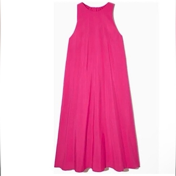COS Racerneck midi shift dress in hot pink with pockets. Size 12 - Picture 2 of 11